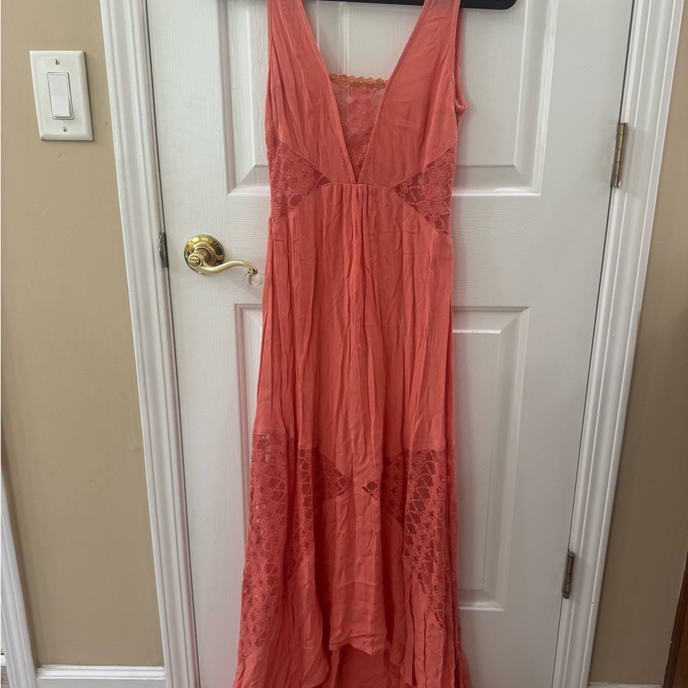 TOBI Coral Lace-Trim Maxi Dress - Women